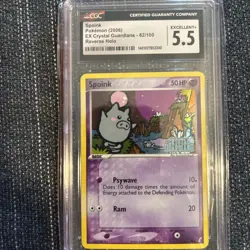 2006 Pokemon Ex Crystal Guardians Spoink Reverse Holo #62 CGC Excellent + 5.5 - Image 1