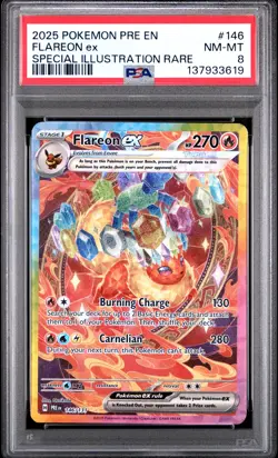 2025 POKEMON PRISMATIC EVOLUTIONS SPECIAL ILLUSTRATION RARE FLAREON EX PSA 8 - Image 1
