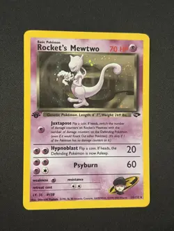 2000 POKEMON GYM CHALLENGE 1ST EDITION HOLO #14 ROCKET’S MEWTWO WITH TAIL SWIRL! - Image 1