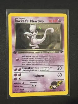 2000 POKEMON GYM CHALLENGE 1ST EDITION HOLO #14 ROCKET’S MEWTWO WITH TAIL SWIRL! - Image 2