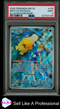 MISTY'S PSYDUCK ILL RARE POKEMON GER DRI DE-DESTINED RIVALS 2025 193 PSA 9 - Image 1