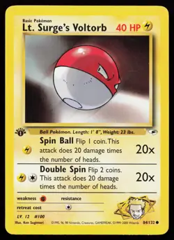 Lt. Surge's Voltorb 084/132 Gym Heroes 1st Edition Pokemon Card - Image 1