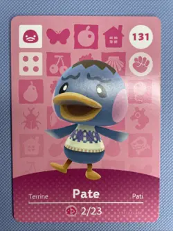 Pate #131 Animal Crossing Amiibo Card Authentic Series 2 MINT NEVER SCANNED - Image 1