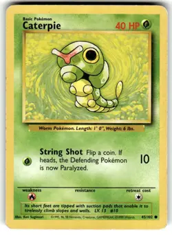 Base Set Pokemon TCG Caterpie 45/102 crease Unlimited - Image 1