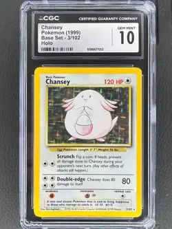 Pokemon Chansey #3 Base Set Holo CGC 10 Gem Mint - Image 1