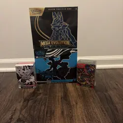 Pokemon ETB and Booster Box Lot Mega Evaluations Etb Black Bolt ETB And More - Image 1