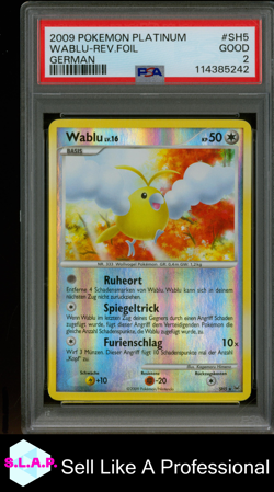 WABLU POKEMON SH5 2009 PLATIN SHINY REVERSE HOLO GERMAN PSA 2 - Image 1