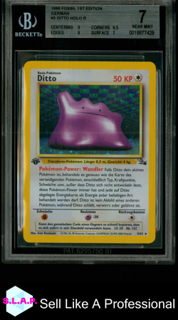 DITTO POKEMON 3/62 1999 FOSSIL HOLO GERMAN BGS 7 - Image 1