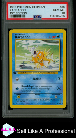 KARPADOR POKEMON 35/102 1999 BASE SET 1ST EDITION GERMAN PSA 10 - Image 1
