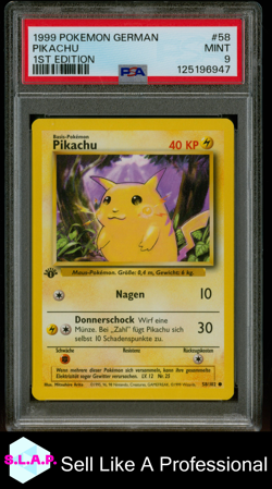 PIKACHU POKEMON 58/102 1999 BASE SET 1ST EDITION GERMAN PSA 10 - Image 1