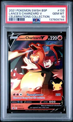 2021 POKEMON SWSH BLACK STAR PROMO CELEBRATIONS COLL LANCE'S CHARIZARD V PSA 10 - Image 1