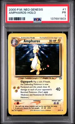 2000 POKEMON NEO GENESIS #1 AMPHAROS-HOLO PSA 1 - Image 1