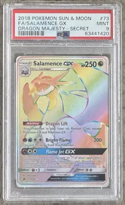 2018 Pokemon Dragon Majesty Salamence GX 73/70 Rainbow Secret Rare Card PSA 9 - Image 1