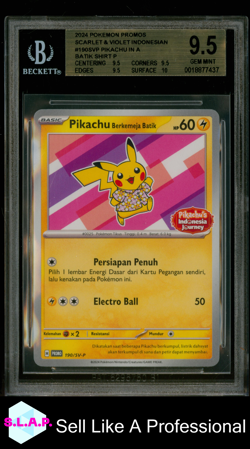 PIKACHU BERKEMEJA BATIK SHIRT POKEMON 190/SV-P 2024 SC&VI PRM INDONESIAN BGS 9.5 - Image 1