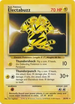 Heavily Played Electabuzz - 20/102 - Rare - Unlimited Edition Pokemon Base Set - Image 1
