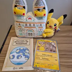 Pokemon x Natural History Museum Pikachu Jumbo Promo Card And Plush - Image 1