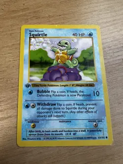Pokemon TCG Squirtle 63/102 Base Set 1st Edition Shadowless 1999 VTG WOTC MP - Image 1