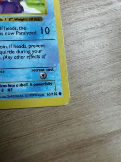 Pokemon TCG Squirtle 63/102 Base Set 1st Edition Shadowless 1999 VTG WOTC MP - Image 3