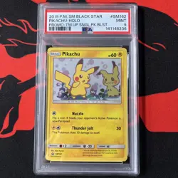 Pokemon TCG Pikachu SM162 SWIRL Black Star Promo Team Up - PSA 9 - Image 1