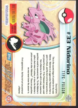 Pokemon Nidorino 33 Non Holo Topps Pokemon Card Series 1 Blue Logo NM- - Image 2