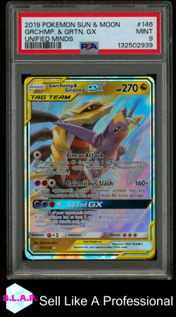 GARCHOMP & GIRATINA GX UNIFIED MINDS POKEMON SUN & MOON 2019 146 PSA 9 - Image 1
