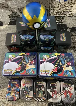 LARGE Pokemon TCG ETB/Tin Pokeball Lot EMPTY Boxes - W Stickers / Promos Holders - Image 1