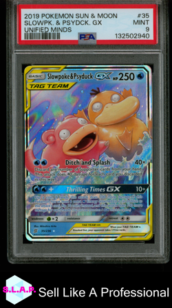 SLOWPOKE & PSYDUCK GX UNIFIED MINDS POKEMON SM UNIFIED MINDS 2019 35 PSA 9 - Image 1