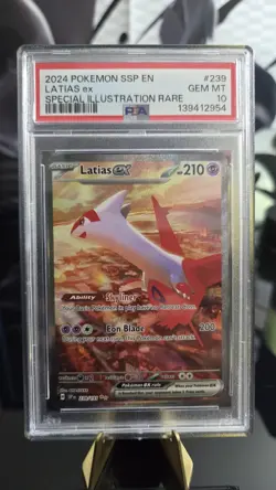 2024 POKEMON SSP EN-SURGING SPARKS SPECIAL ILLUSTRATION RARE LATIAS EX PSA 10 - Image 1