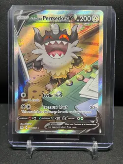 Galarian Perrserker V 184/196 Full Art Ultra Rare Pokemon 2022 Lost Origin NM - Image 1