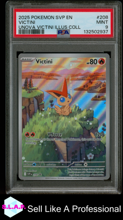 VICTINI UNOVA VICTINI ILLUS COLL POKEMON SVP EN-SV BLCK STR PROMO 2025 208 PSA 9 - Image 1