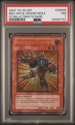 2007 YUGIOH STON-EN005 NEO-SPACIAN GRAND MOLE ULTIMATE RARE PSA 7 NM #90885762 - Image 1