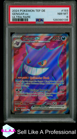 GENGAR EX ULTRA RARE POKEMON GERMAN TEF DE-TEMPORAL FORC3S 2024 193 PSA 8 - Image 1