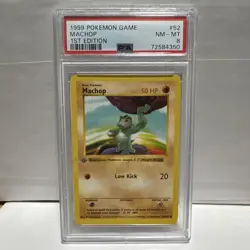 1999 Pokemon Machop 52/102 Base Set Shadowless 1st Edition PSA 8 - Image 1