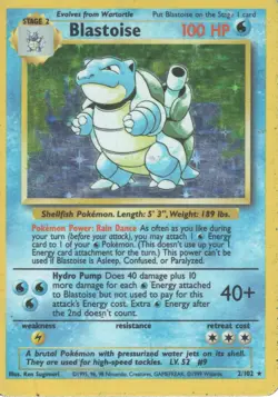 Pokemon Blastoise 2/102 Base Set Holo Rare 1999 WOTC Vintage Original MP - Image 1