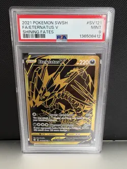 2021 POKEMON SWORD & SHIELD SHINING FATES #SV121 FULL ART/ETERNATUS V PSA 9 Mint - Image 1