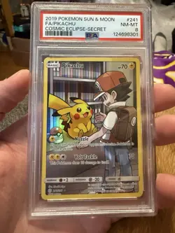 2019 POKEMON SUN & MOON COSMIC ECLIPSE SECRET #241 FULL ART/PIKACHU PSA 8 - Image 1