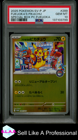 FUKUOKA'S PIKACHU SPECI4L BOX PC FUKUOKA POKEMON JAP SV-P PROMO 2025 289 PSA 10 - Image 1