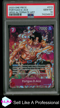 PORTGAS D. ACE ALTERNATE ART ONE PIECE OP02-PARAMOUNT WAR 2023 013 PSA 10 - Image 1