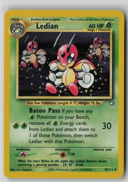 Ledian 39/111 Pokemon Neo Genesis Uncommon Heavily Played WOTC Card (HP) - Image 1
