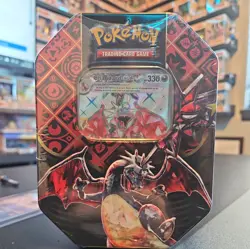 Pokemon TCG: Scarlet & Violet-Paldean Fates Tin (Shiny Charizard ex) Sealed - Image 1