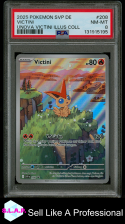 VICTINI UNOVA VICTINI ILLUS COLL POKEMON GER SVP SV BLCK STR PRM 2025 208 PSA 8 - Image 1
