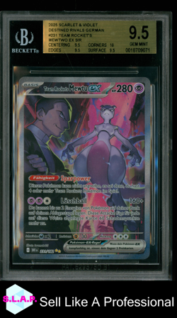 TEAM ROCKETS MEWTU EX POKEMON 231/182 2025 DESTINED RIVALS SIR GERMAN BGS 9.5 - Image 1