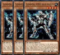 Yugioh - Elemental HERO Solid Soldier x 3 - 1st Edition Rare LP - Plus Free Holo - Image 1