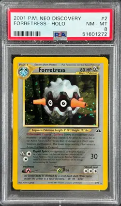 Pokemon Card Forretress 2/75 Holo Neo Discovery WOTC PSA 8 - Image 1