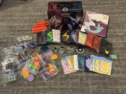 Huge Pokemon TCG Accessories Lot Coin, Dice Counters Pin Sleeves Tin Lunchbox - Image 1