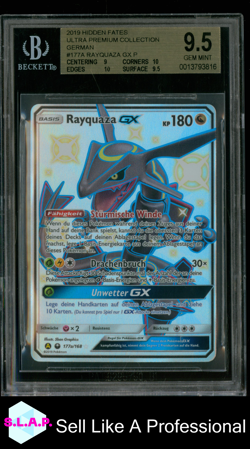 RAYQUAZA GX POKEMON 177A/168 2019 HIDDEN FATES UPC PRM SHINY AR DEUTSCH BGS 9.5 - Image 1