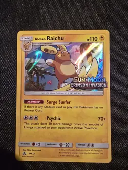 Pokemon Alolan Raichu SM72 Crimson Invasion Pre-Release Stamp NM - Image 1