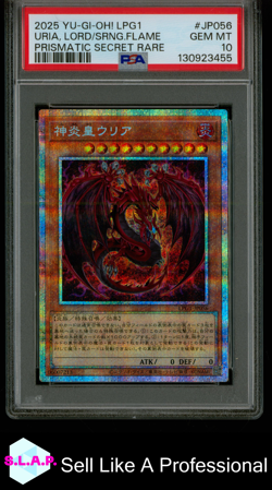 URIA, LORD/SRNG YU-GI-OH! JAP LPG1 FLAME PRISMATIC SECRET RARE 2025 JP056 PSA 10 - Image 1