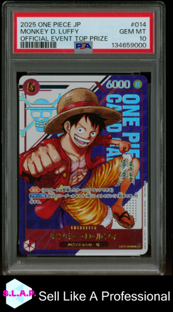MONKEY D. LUFFY OFFICIAL EVENT TOP PRIZE ONE PIECE JAP PROMOS 2025 014 PSA 10 - Image 1