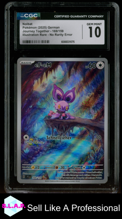 NOIBAT JOURNEY TOGETHER - JTG DE ILL RARE NO RARITY ERROR 169/159 POKEMON CGC 10 - Image 1